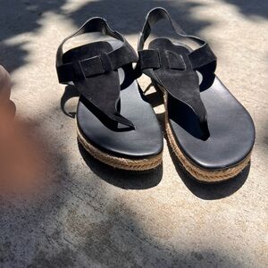 Vince Black Suede Sandals with Tan Sole